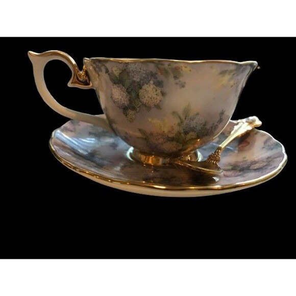 Lena Lius Glorious Chintz Teacup, Saucer & Spoon Treasured Purple Floral w/ COA - Picture 6 of 9